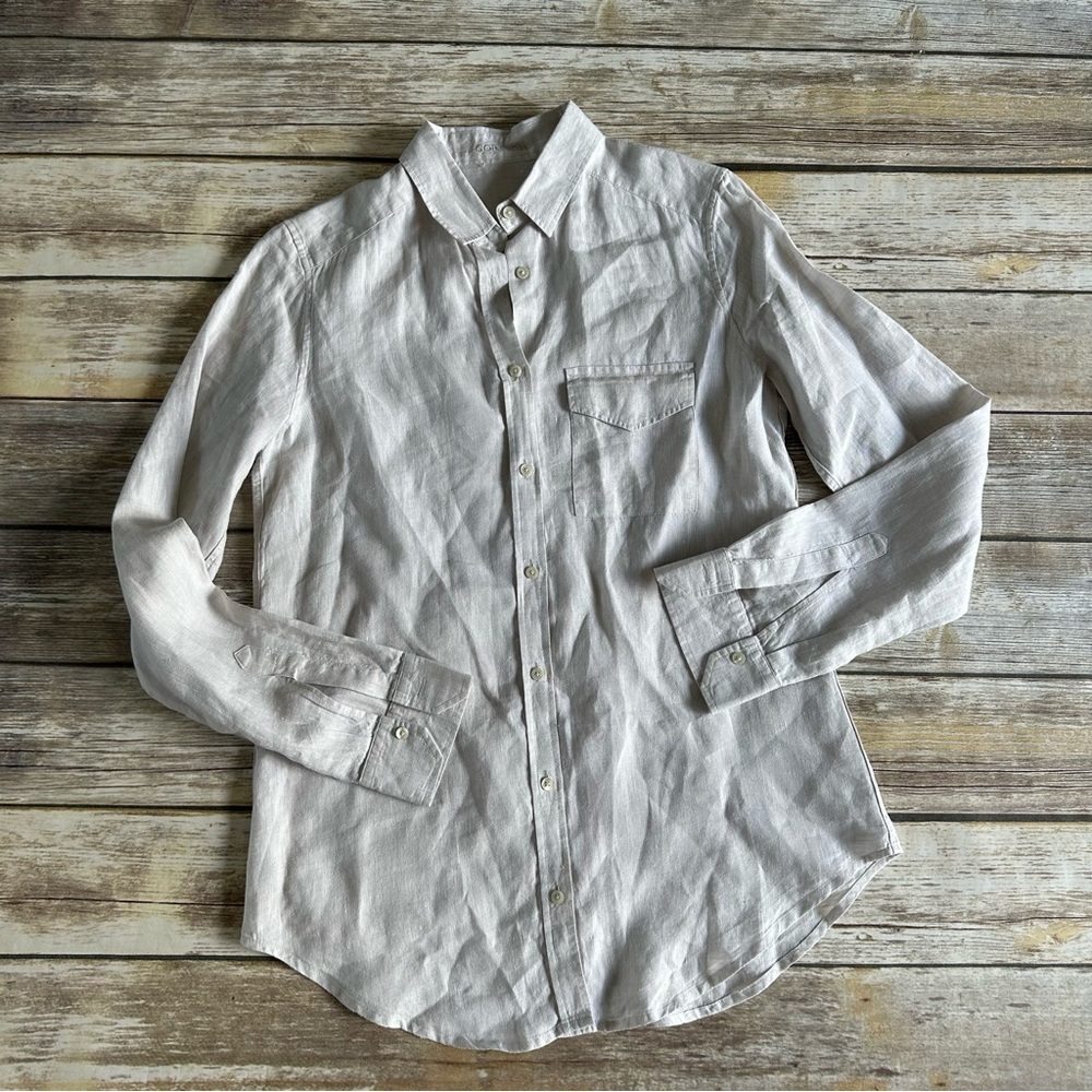 New Gorsuch 100% Linen Natural Light Gray Button Down Shirt Sz 4